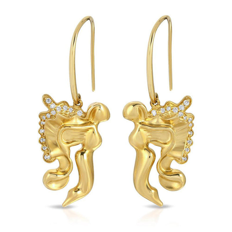 Divine Reality Collection Gold Angel Earrings with Diamonds