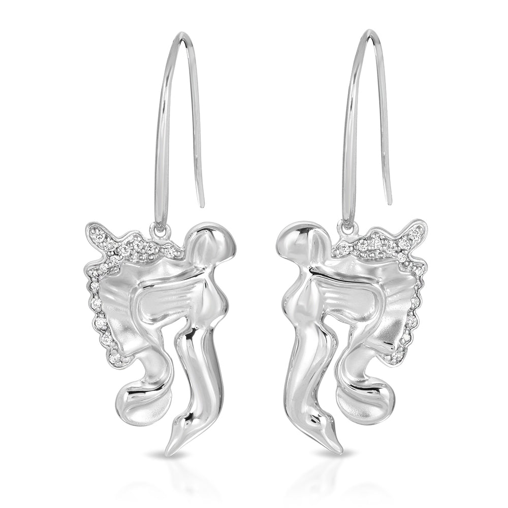 Divine Reality Collection Silver Angel Earrings with Diamonds
