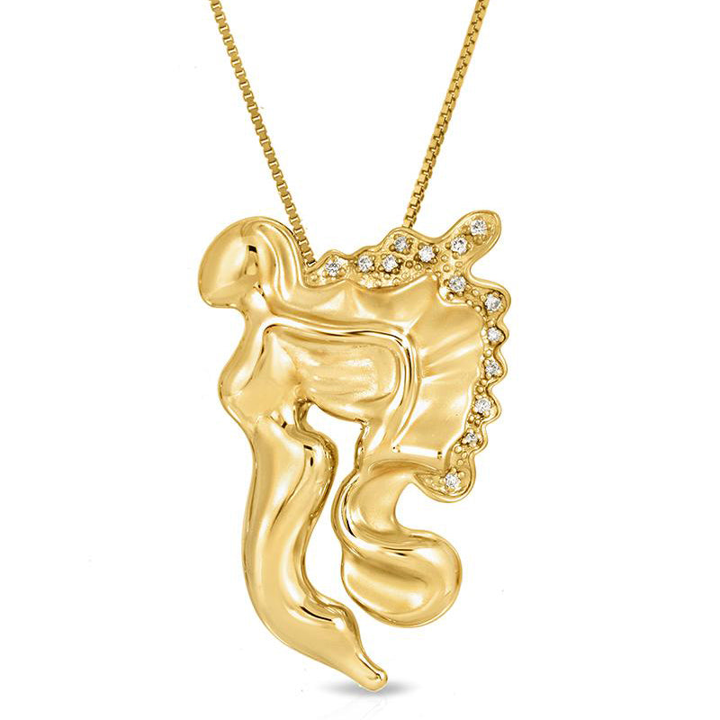 Divine Reality Collection Large Gold Angel Pendant with Diamonds