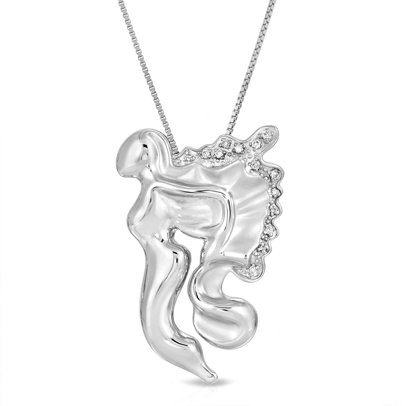 Divine Reality Collection Large Silver Angel Pendant with Diamonds